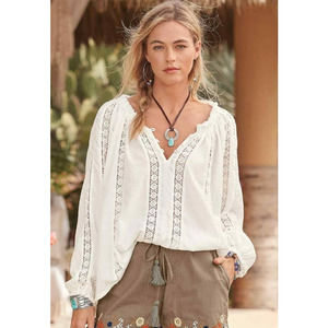 Sundance White Morning Glory Boho Peasant Long Sleeve Top Size XXL